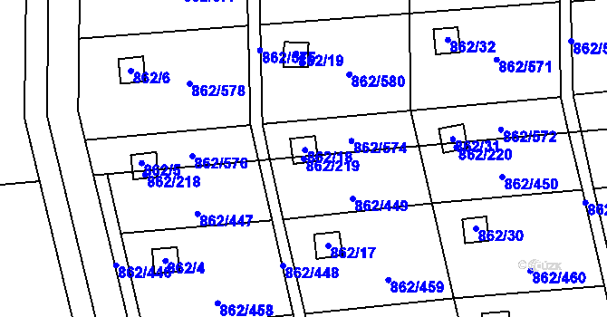 Parcela st. 862/219 v KÚ Slavonín, Katastrální mapa