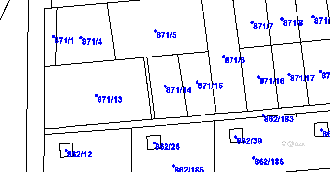 Parcela st. 871/14 v KÚ Slavonín, Katastrální mapa