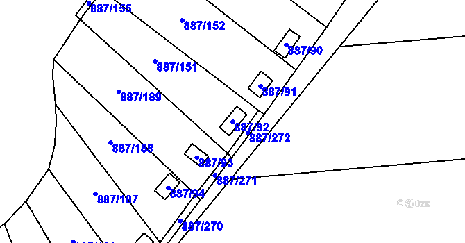 Parcela st. 887/92 v KÚ Slavonín, Katastrální mapa