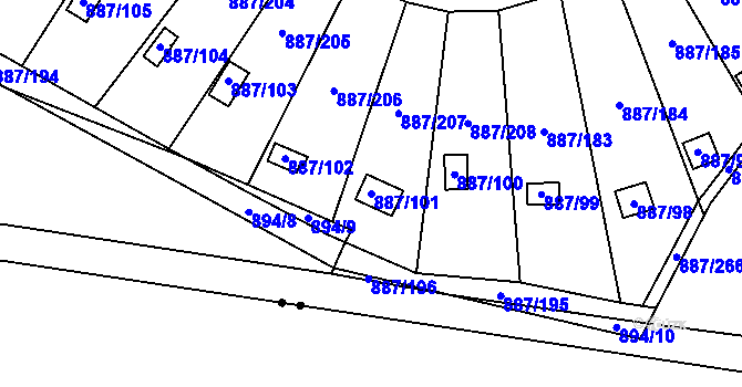Parcela st. 887/101 v KÚ Slavonín, Katastrální mapa
