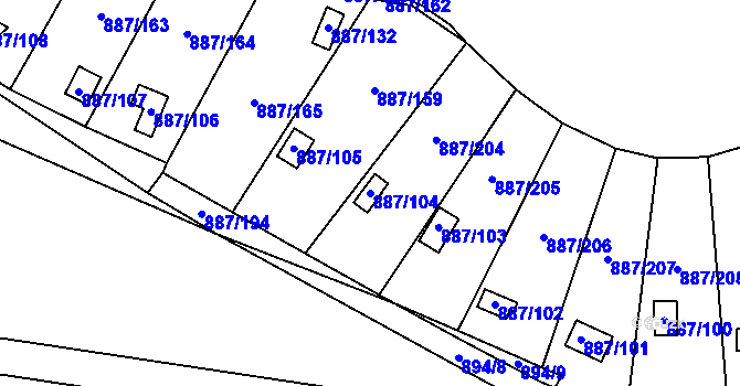 Parcela st. 887/104 v KÚ Slavonín, Katastrální mapa