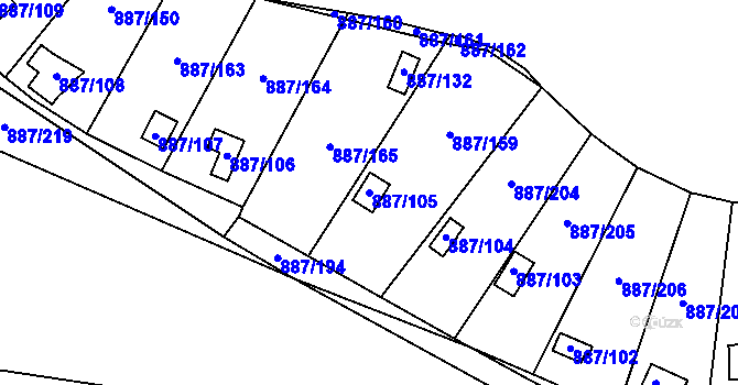 Parcela st. 887/105 v KÚ Slavonín, Katastrální mapa