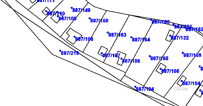Parcela st. 887/107 v KÚ Slavonín, Katastrální mapa