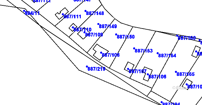 Parcela st. 887/108 v KÚ Slavonín, Katastrální mapa