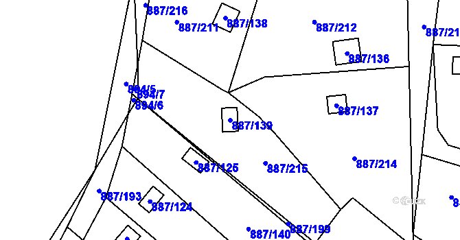 Parcela st. 887/139 v KÚ Slavonín, Katastrální mapa