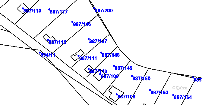 Parcela st. 887/148 v KÚ Slavonín, Katastrální mapa