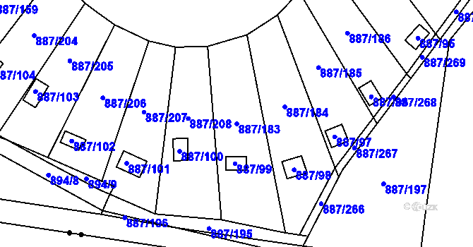Parcela st. 887/183 v KÚ Slavonín, Katastrální mapa