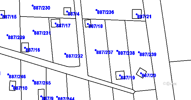 Parcela st. 887/237 v KÚ Slavonín, Katastrální mapa