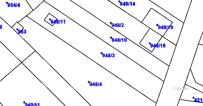 Parcela st. 948/3 v KÚ Slavonín, Katastrální mapa