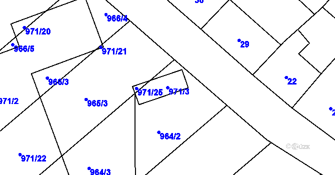 Parcela st. 971/3 v KÚ Slavonín, Katastrální mapa