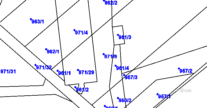 Parcela st. 971/9 v KÚ Slavonín, Katastrální mapa