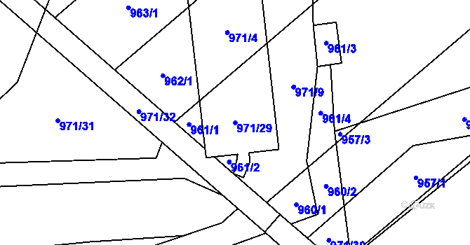 Parcela st. 971/29 v KÚ Slavonín, Katastrální mapa