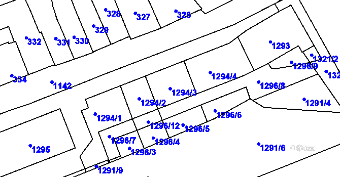 Parcela st. 1294/3 v KÚ Slavonín, Katastrální mapa
