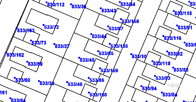 Parcela st. 533/85 v KÚ Slavonín, Katastrální mapa