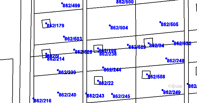 Parcela st. 862/238 v KÚ Slavonín, Katastrální mapa