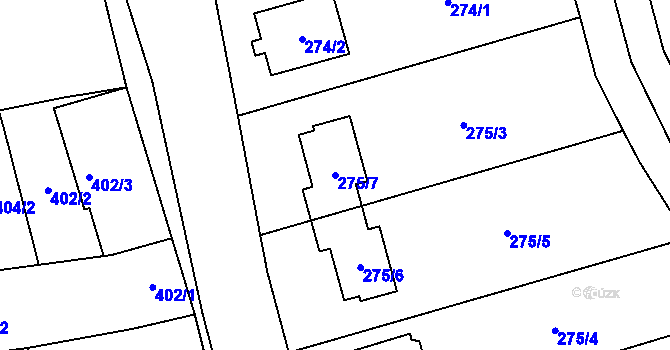 Parcela st. 275/7 v KÚ Slavonín, Katastrální mapa