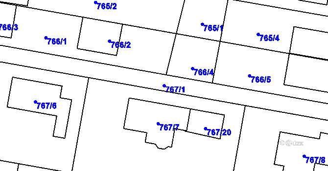 Parcela st. 767/1 v KÚ Slavonín, Katastrální mapa