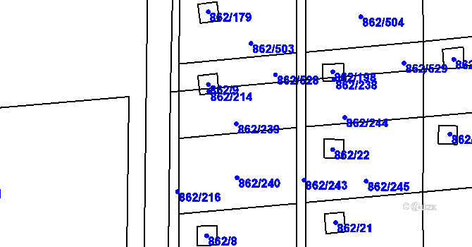 Parcela st. 862/239 v KÚ Slavonín, Katastrální mapa