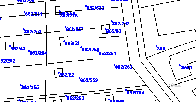 Parcela st. 862/261 v KÚ Slavonín, Katastrální mapa