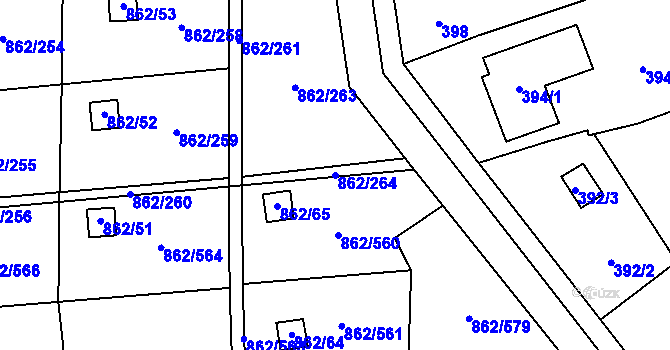Parcela st. 862/264 v KÚ Slavonín, Katastrální mapa