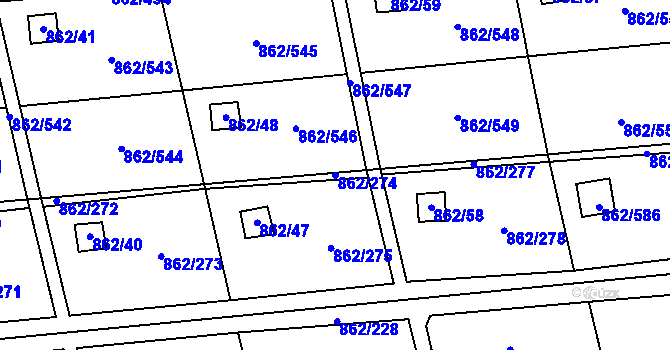 Parcela st. 862/274 v KÚ Slavonín, Katastrální mapa