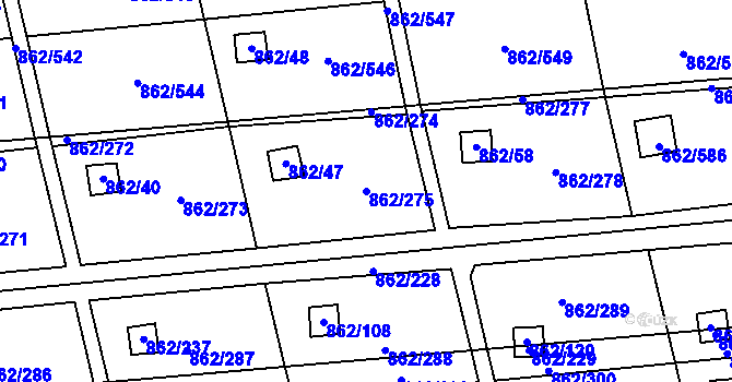 Parcela st. 862/275 v KÚ Slavonín, Katastrální mapa