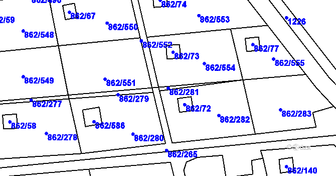 Parcela st. 862/281 v KÚ Slavonín, Katastrální mapa