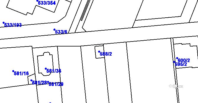 Parcela st. 588/2 v KÚ Slavonín, Katastrální mapa