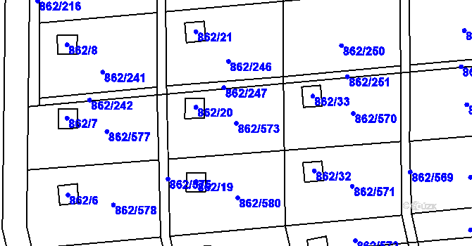 Parcela st. 862/573 v KÚ Slavonín, Katastrální mapa
