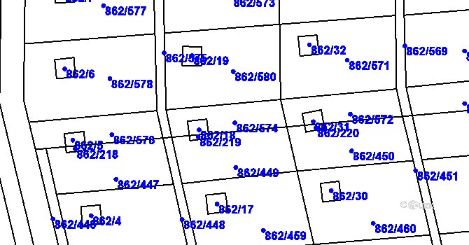 Parcela st. 862/574 v KÚ Slavonín, Katastrální mapa