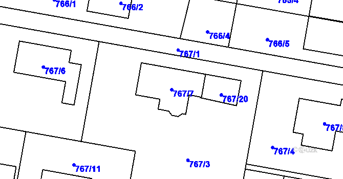 Parcela st. 767/7 v KÚ Slavonín, Katastrální mapa