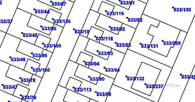 Parcela st. 533/93 v KÚ Slavonín, Katastrální mapa