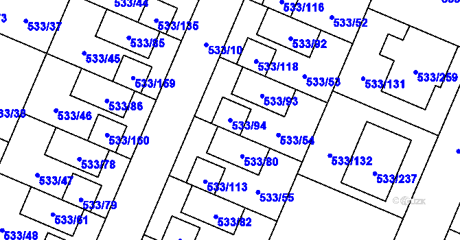 Parcela st. 533/94 v KÚ Slavonín, Katastrální mapa