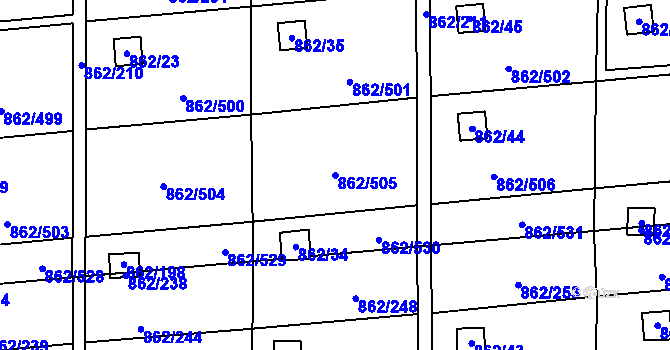 Parcela st. 862/505 v KÚ Slavonín, Katastrální mapa