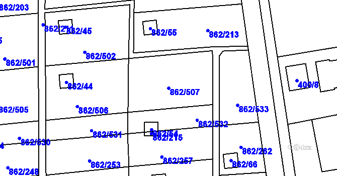 Parcela st. 862/507 v KÚ Slavonín, Katastrální mapa