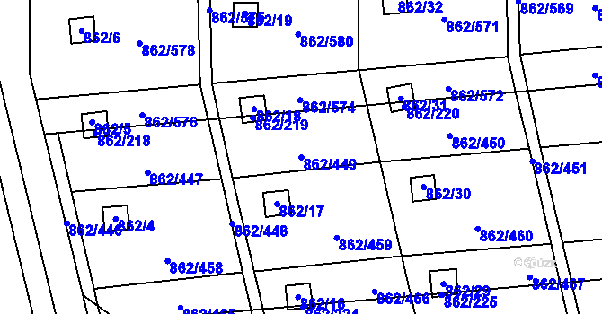 Parcela st. 862/449 v KÚ Slavonín, Katastrální mapa