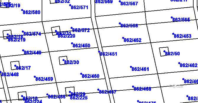 Parcela st. 862/451 v KÚ Slavonín, Katastrální mapa