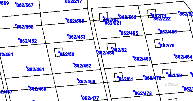 Parcela st. 862/454 v KÚ Slavonín, Katastrální mapa