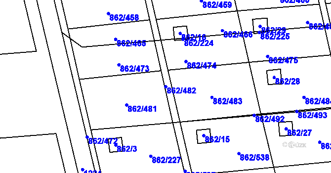 Parcela st. 862/482 v KÚ Slavonín, Katastrální mapa