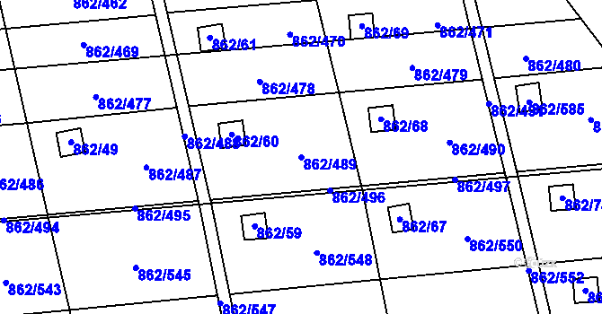 Parcela st. 862/489 v KÚ Slavonín, Katastrální mapa