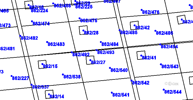 Parcela st. 862/493 v KÚ Slavonín, Katastrální mapa
