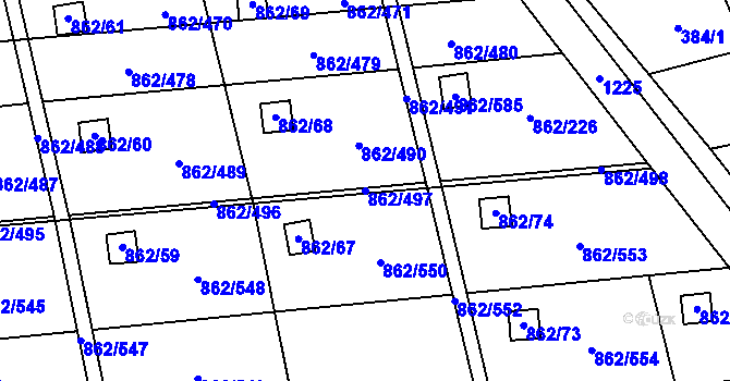 Parcela st. 862/497 v KÚ Slavonín, Katastrální mapa