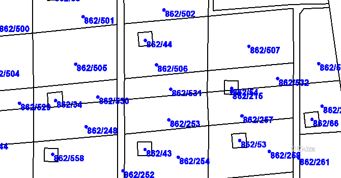 Parcela st. 862/531 v KÚ Slavonín, Katastrální mapa
