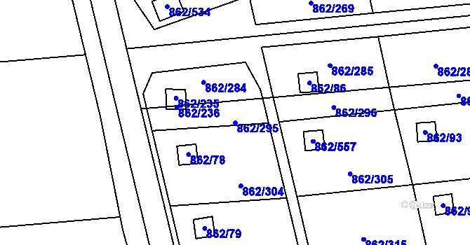 Parcela st. 862/295 v KÚ Slavonín, Katastrální mapa