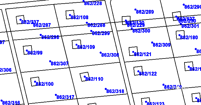 Parcela st. 862/308 v KÚ Slavonín, Katastrální mapa