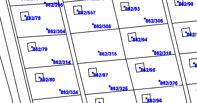 Parcela st. 862/315 v KÚ Slavonín, Katastrální mapa