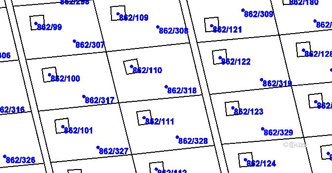 Parcela st. 862/318 v KÚ Slavonín, Katastrální mapa