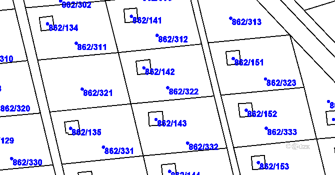 Parcela st. 862/322 v KÚ Slavonín, Katastrální mapa