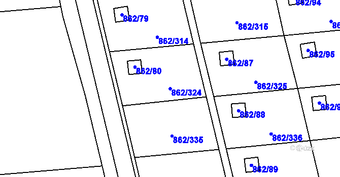 Parcela st. 862/324 v KÚ Slavonín, Katastrální mapa