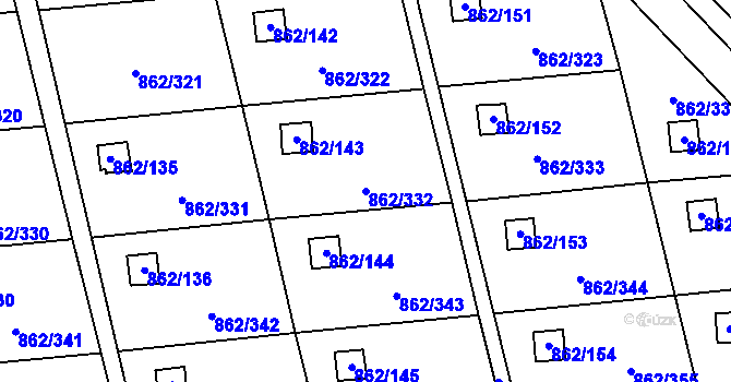 Parcela st. 862/332 v KÚ Slavonín, Katastrální mapa